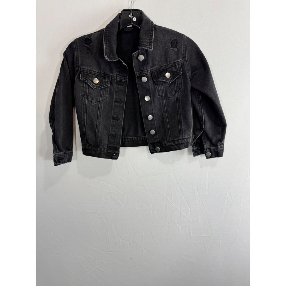Franki by Francesca's Girls Washed Black‎ Distressed Denim Jacket Size 7 Cropped